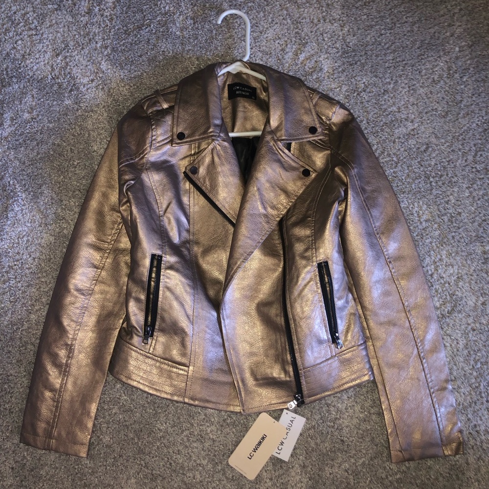 NWT Brown Gold Leather Jacket Size Small
